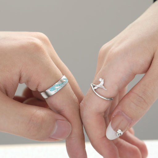 sterling silver star sea couple ring - MRSLM
