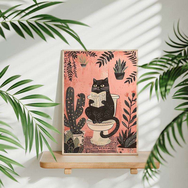 funny black cat reading on toilet canvas poster, view 4 - MRSLM