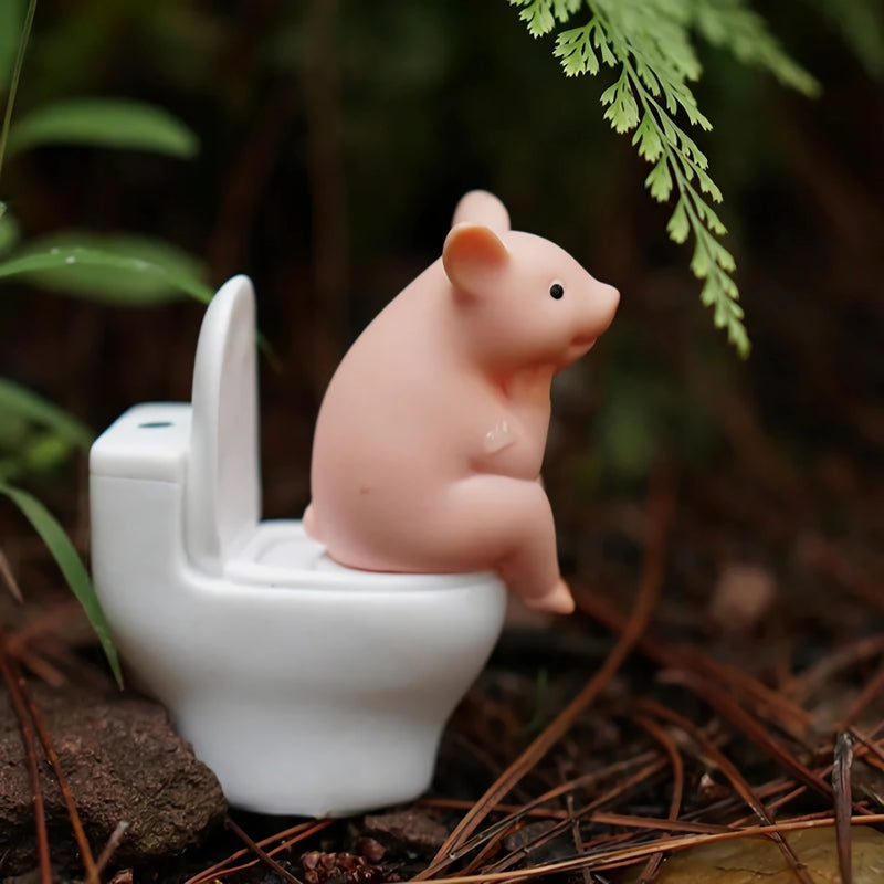 cartoon pig sitting on toilet desktop ornament, view 4 - MRSLM