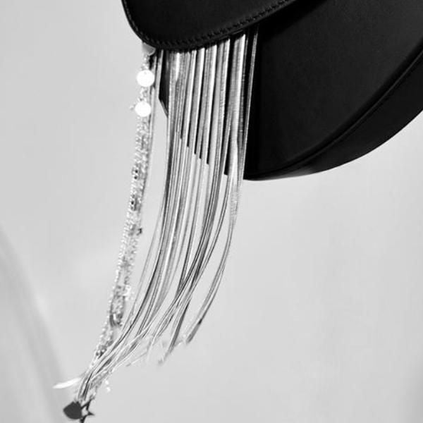 Black leather tassel crossbody saddle bag, view 5 - MRSLM