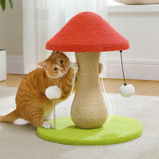 mushroom cat scratching post with sisal and pompoms - MRSLM