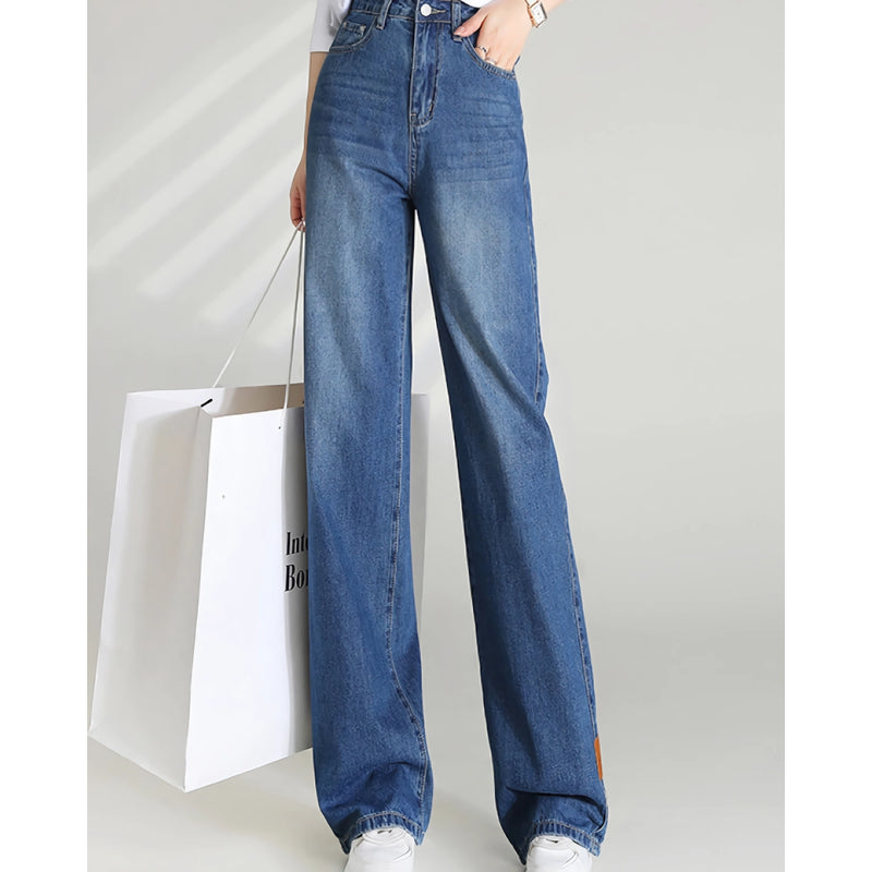 women's high waist wide leg denim pants, view 2 - MRSLM