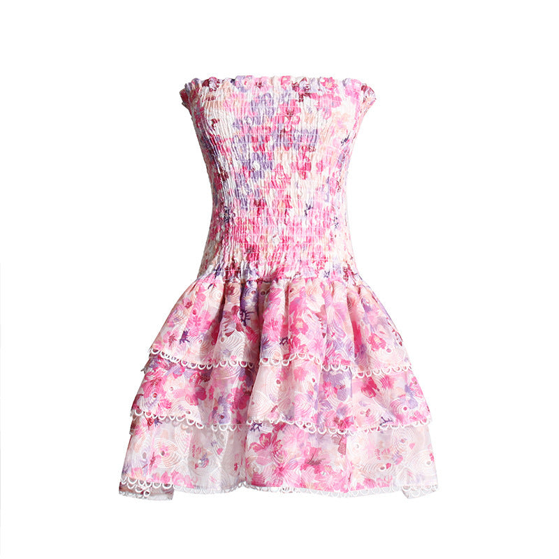 floral tube top ruffled beach dress, view 7 - MRSLM