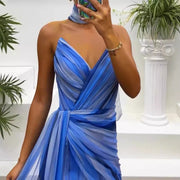 summer sleeveless elegant slit print dress, view 2 - MRSLM