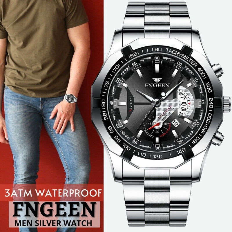classic silver men's quartz watch, view 9 - MRSLM