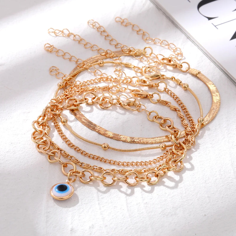 blue evil eye anklet bracelet, view 4 - MRSLM