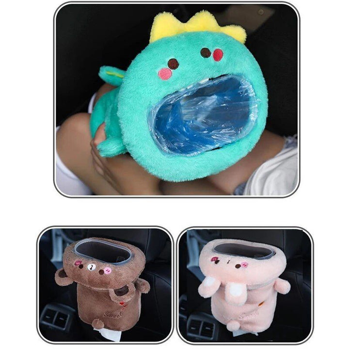 2-in-1 Car Tissue Box & Trash Bin with Cartoon Animal Design