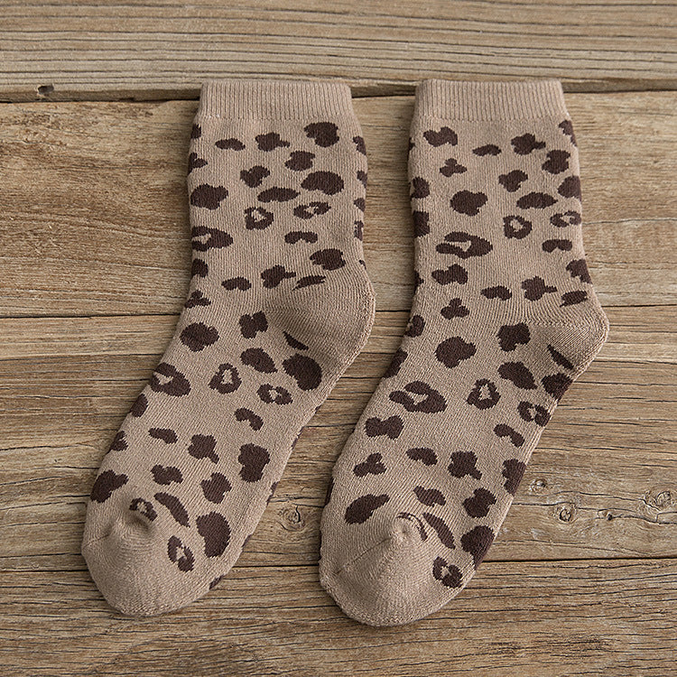 leopard print cotton terry tube socks, view 5 - MRSLM