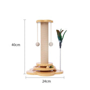 two-tier wooden cat scratching tower, view 3 - MRSLM