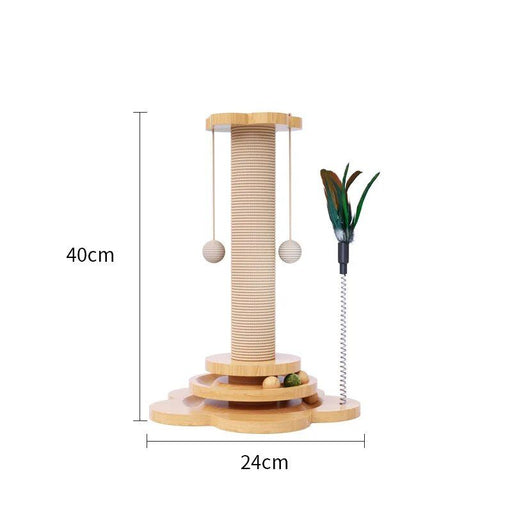 two-tier wooden cat scratching tower, view 3 - MRSLM