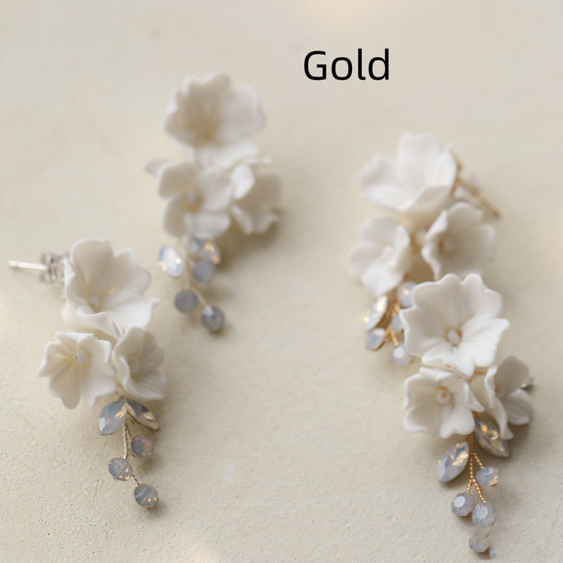 handmade ceramic flower earrings, view 6 - MRSLM