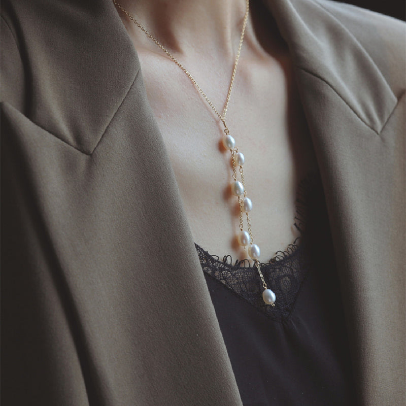 pearl shell tassel sweater chain necklace, view 2 - MRSLM
