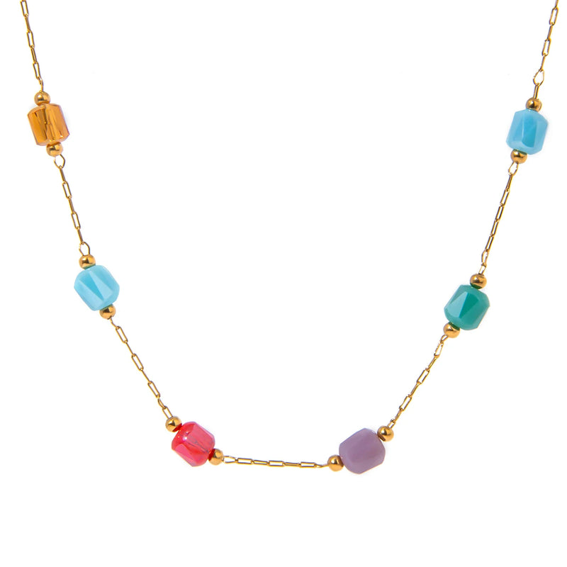 gold plated mixed glass necklace, view 7 - MRSLM