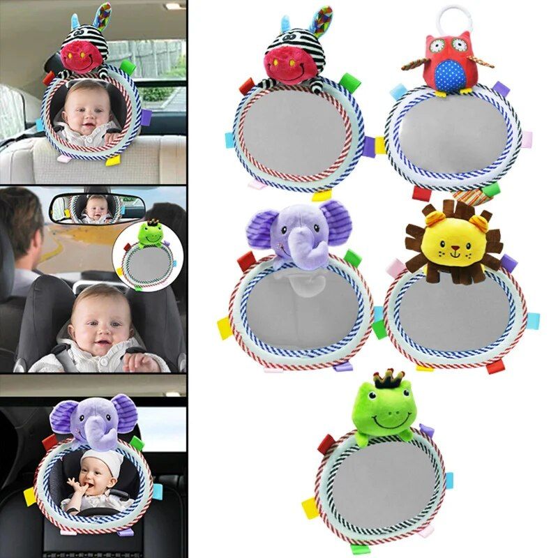 baby car mirror with plush animals, view 7 - MRSLM
