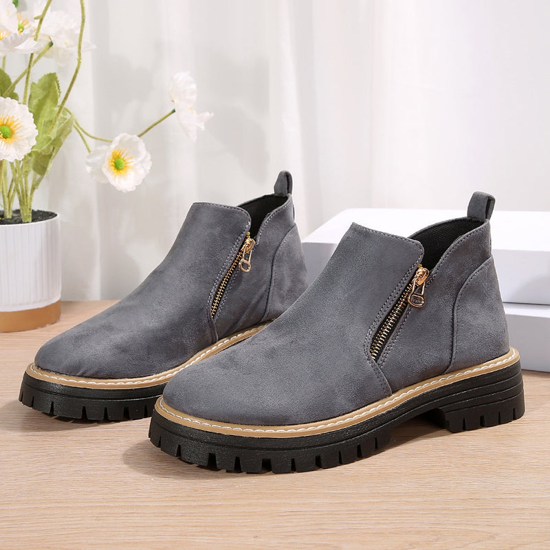 Women's suede chunky side-zip ankle boots, view 4 - MRSLM