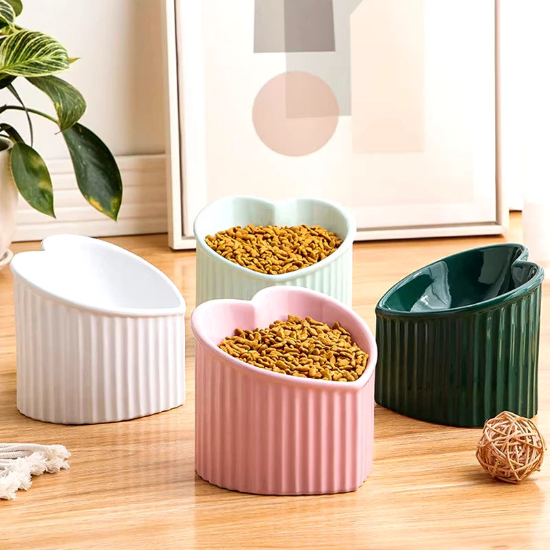 ceramic heart-shaped cat bowl, view 6 - MRSLM
