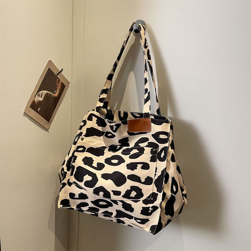 leopard print canvas shoulder bag, view 2 - MRSLM