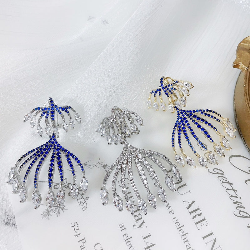 zircon jellyfish tassel earrings, view 2 - MRSLM