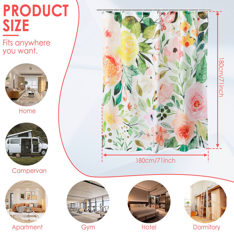 waterproof floral shower curtain with 12 hooks, view 7 - MRSLM