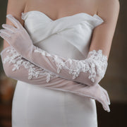 ivory white mesh long gloves - MRSLM