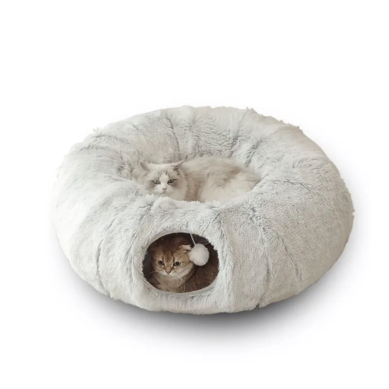 plush cat bed with tunnel, view 2 - MRSLM