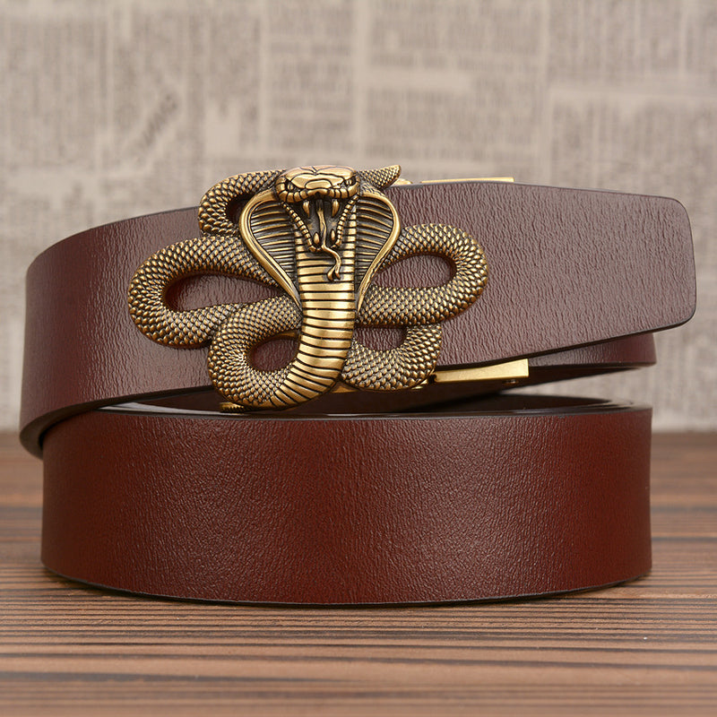 men's cobra buckle leather belt, view 3 - MRSLM
