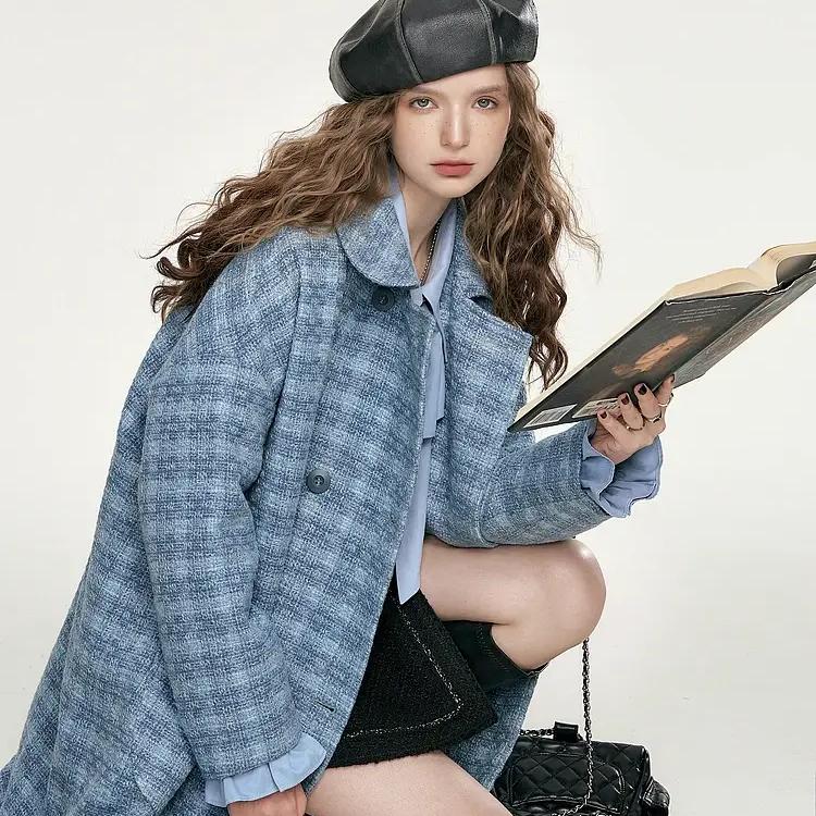 blue plaid women's coat - MRSLM