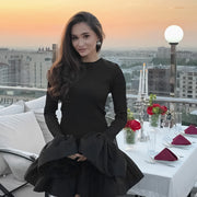 contrast color long sleeve swing dress, view 7 - MRSLM