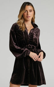 women's velvet long sleeve mini dress, view 6 - MRSLM