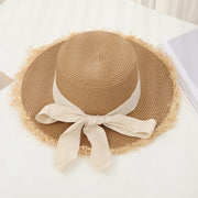 flat top straw sun hat with bowknot, view 5 - MRSLM