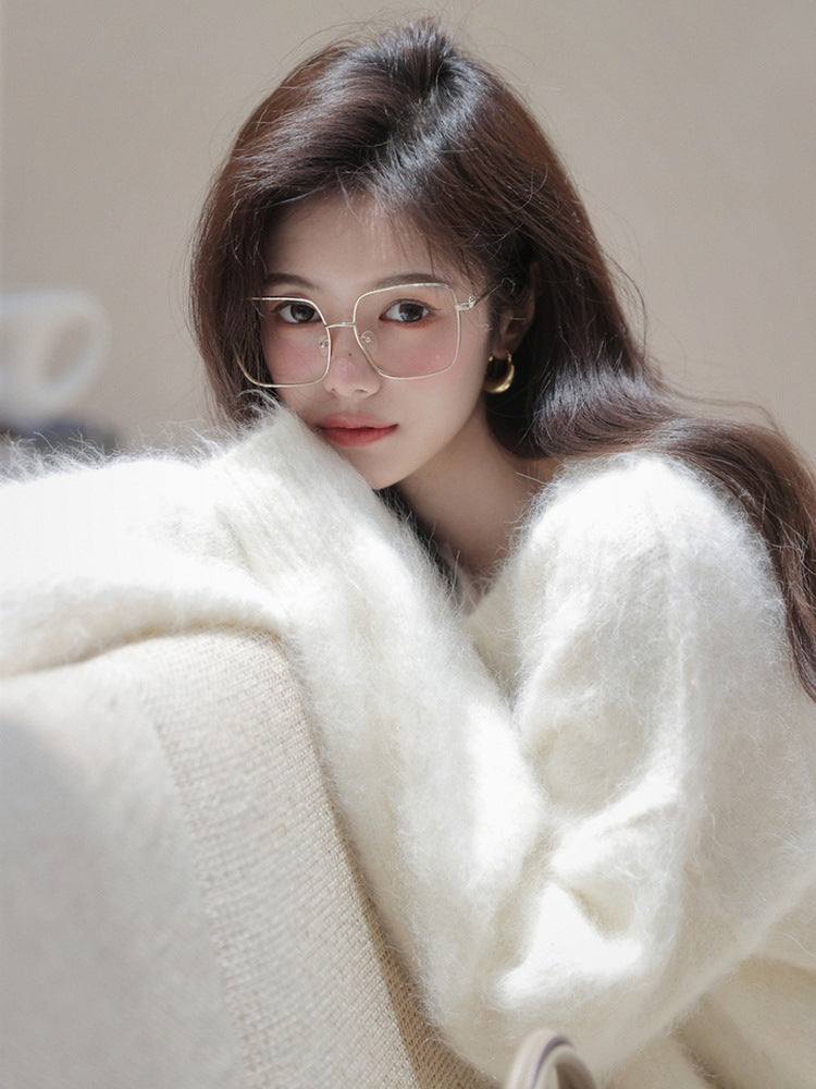women's soft loose mohair sweater, view 2 - MRSLM