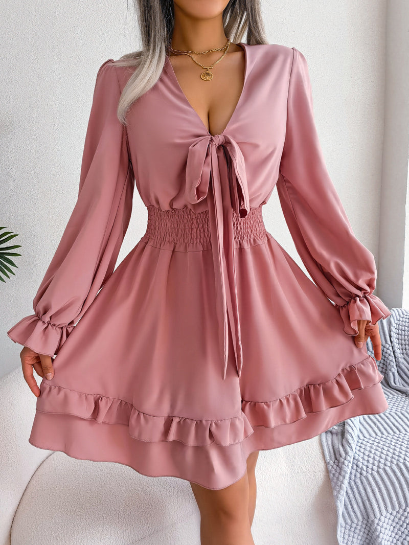 lace-up ruffle chiffon swing dress, view 9 - MRSLM