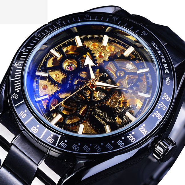 men's steel band skeleton mechanical watch, view 7 - MRSLM
