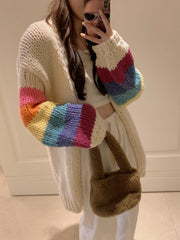 women's colorful spliced cardigan sweater coat, view 2 - MRSLM