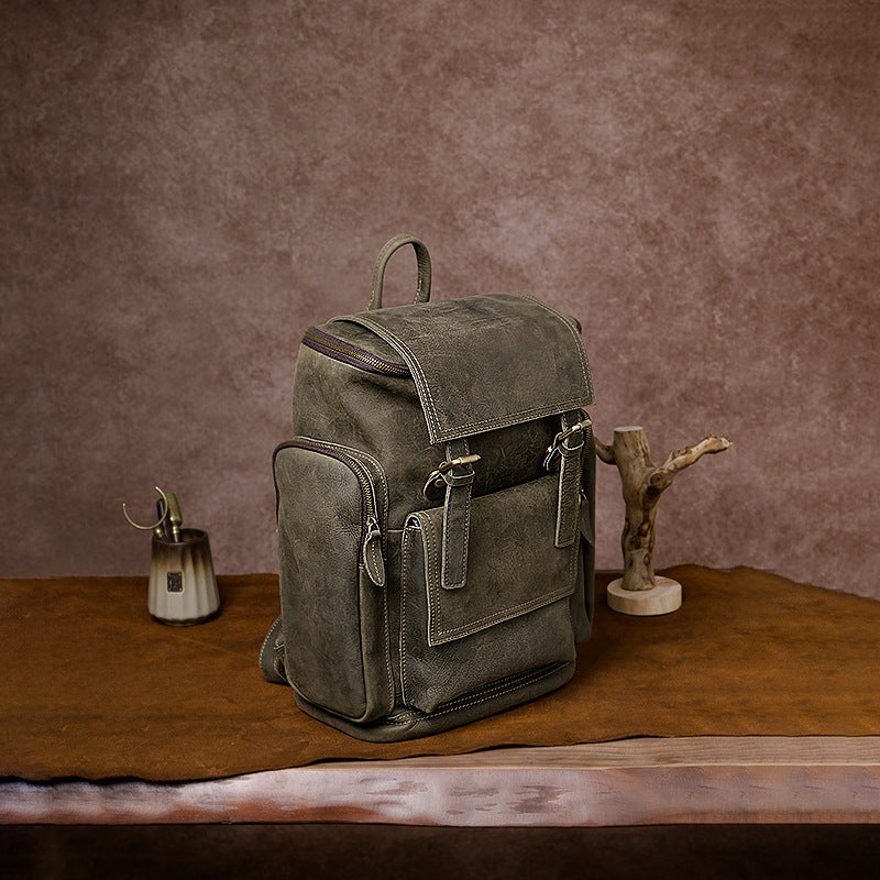 Large Capacity Vintage Crazy Horse Leather Backpack