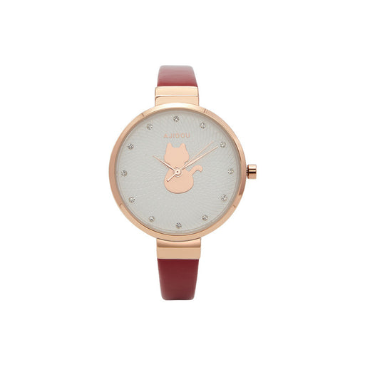 cute cat dial analog watch red - MRSLM