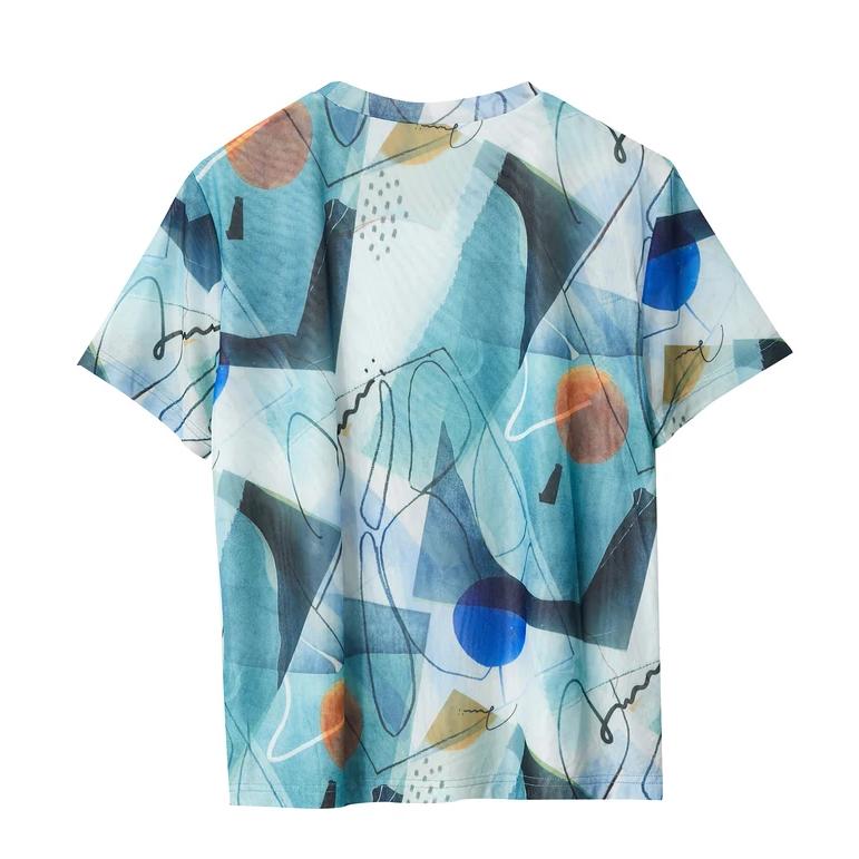 retro geometric mesh t-shirt, view 2 - MRSLM
