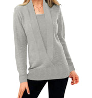 women's knitted deep v-neck long sleeve sweater, view 4 - MRSLM