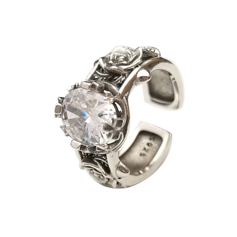 vintage boulder flower silver ring, view 5 - MRSLM