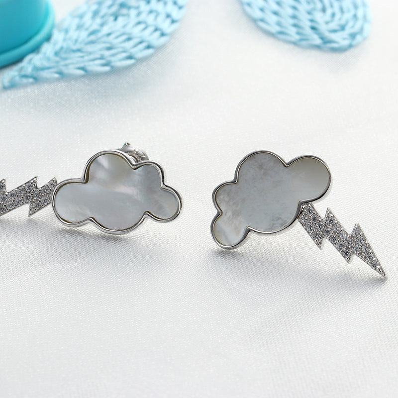 sterling silver shell cloud stud earrings, view 5 - MRSLM