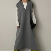 women's loose V-neck autumn winter dress, view 4 - MRSLM