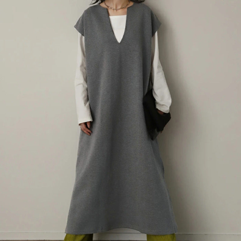 women's loose V-neck autumn winter dress, view 4 - MRSLM