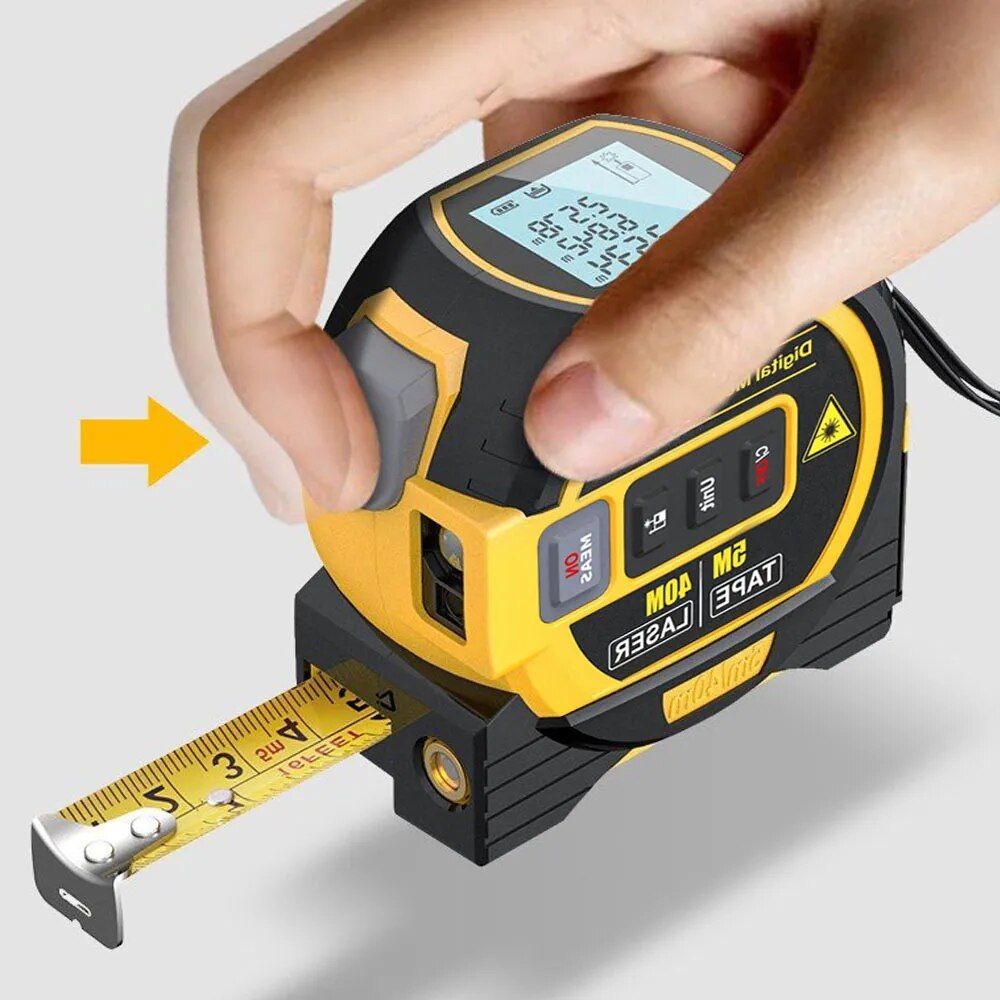 Multi-Function Laser Distance Meter with 5m Tape Measure and Cross-Marking