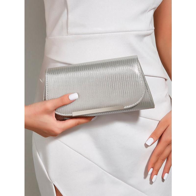 shiny striped pu leather evening clutch, view 5 - MRSLM
