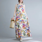 floral print cotton linen long dress, view 4 - MRSLM