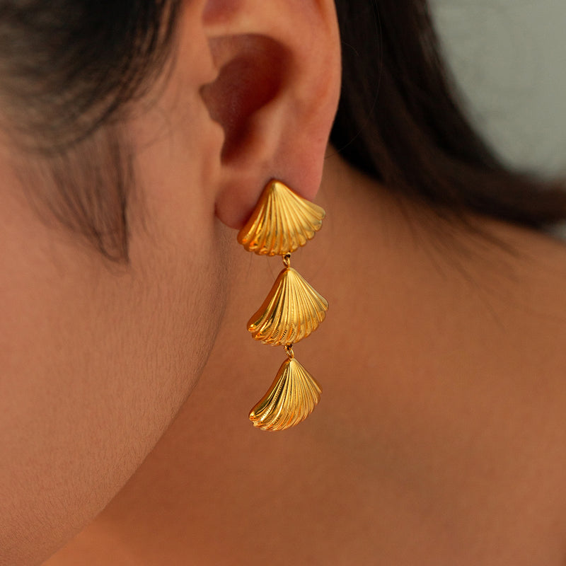 gold plated geometric shell earrings, view 4 - MRSLM