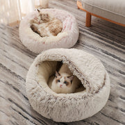 cozy round plush cat bed, view 10 - MRSLM