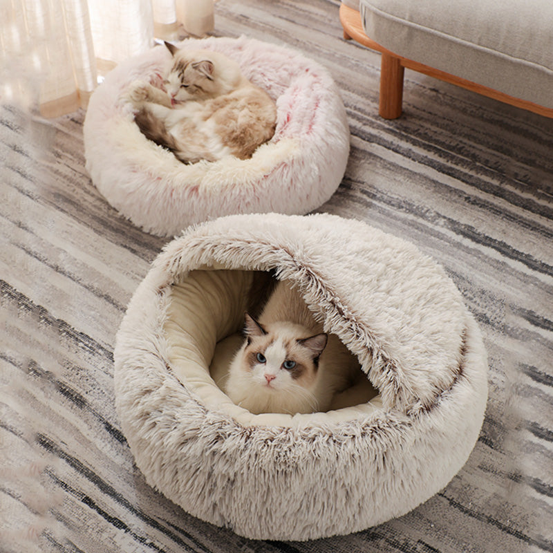 cozy round plush cat bed, view 10 - MRSLM