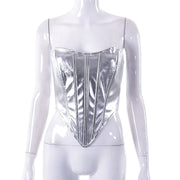 women's metallic lace-up crop top, view 8 - MRSLM