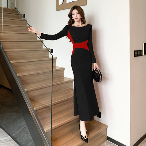 Women's contrast color slim fit fishtail dress - MRSLM